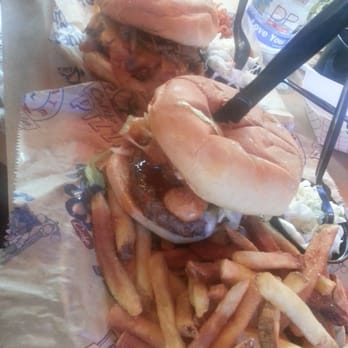 River City Cafe - Back: Texas BBQ burger Front: surf and turf burger - American Near Me - Murrells Inlet, South Carolina River City Cafe - Back: Texas BBQ burger Front: surf and turf burger - American Near Me - Murrells Inlet, South Carolina