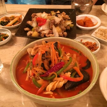 Nak Won Garden - Back: Tangsuyuk(Sweet and sour pork); Front: jjambbong(Korean-Chinese Spicy Noodle Soup) - Korean Near Me - Pittsburgh, Pennsylvania Nak Won Garden - Back: Tangsuyuk(Sweet and sour pork); Front: jjambbong(Korean-Chinese Spicy Noodle Soup) - Korean Near Me - Pittsburgh, Pennsylvania