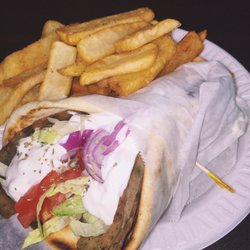 Gyro on Pita with a side of Steak Fries.