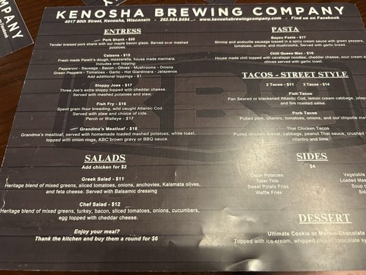 Menu photo 2 Kenosha Brewing Kenosha, WI Menu photo 2 Kenosha Brewing Kenosha, WI