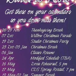 Cornerstone Dance Studio - Important dates for the studio.