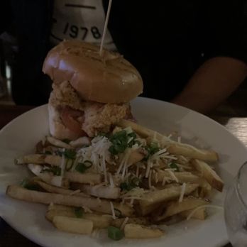 Half Door Brewing - Crispy Chicken Sandwich & Truffle Fries - Cocktail Bars Near Me - San Diego, California