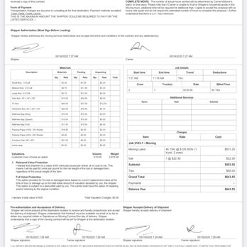 Piccolo's Friendly Movers - The contract with breakdown, that was signed at 7:28 am (before anything was moved). 4 hours of moving. - Movers Near Me Piccolo's Friendly Movers - The contract with breakdown, that was signed at 7:28 am (before anything was moved). 4 hours of moving. - Movers Near Me