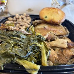 Mikki's Soul Food Cafe - Baked chicken with collards and black eyed peas