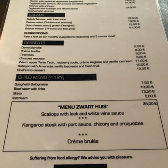 Bistro Zwart Huis - English Menu 2 (Apr 2018) - Belgian Near Me - Bruges, VWV
