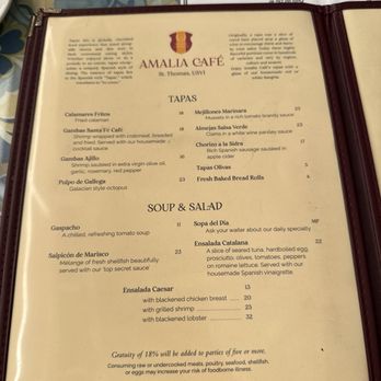 Amalia Cafe - First page of menu - Spanish Near Me - St Thomas, Virgin Islands Amalia Cafe - First page of menu - Spanish Near Me - St Thomas, Virgin Islands