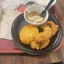 Jack's Family Restaurant - 3 piece chicken finger dinner with coleslaw, mashed potatoes and a biscuits.