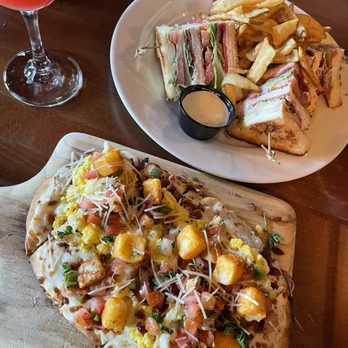 Wine Ranch Grill & Cellars - Breakfast Flatbread and Club Sandwich - American Near Me - Murrieta, California Wine Ranch Grill & Cellars - Breakfast Flatbread and Club Sandwich - American Near Me - Murrieta, California