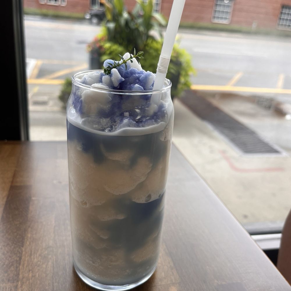 Cafe De Thyme - Blue Sky blended coconut, drink with pea flour extract - Cafes Near Me - Columbia, South Carolina Cafe De Thyme - Blue Sky blended coconut, drink with pea flour extract - Cafes Near Me - Columbia, South Carolina