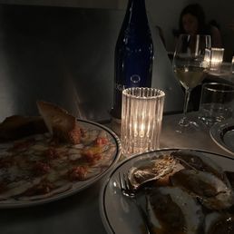 Octopus carpaccio, roasted oysters