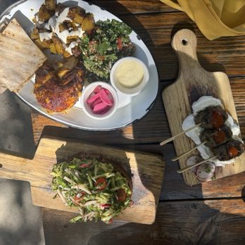 Ojai Rotie - Avocado toast, lamb Kafka, roti chicken with tabbouleh and pommes (potatoes). - French Near Me - Ojai, California Ojai Rotie - Avocado toast, lamb Kafka, roti chicken with tabbouleh and pommes (potatoes). - French Near Me - Ojai, California