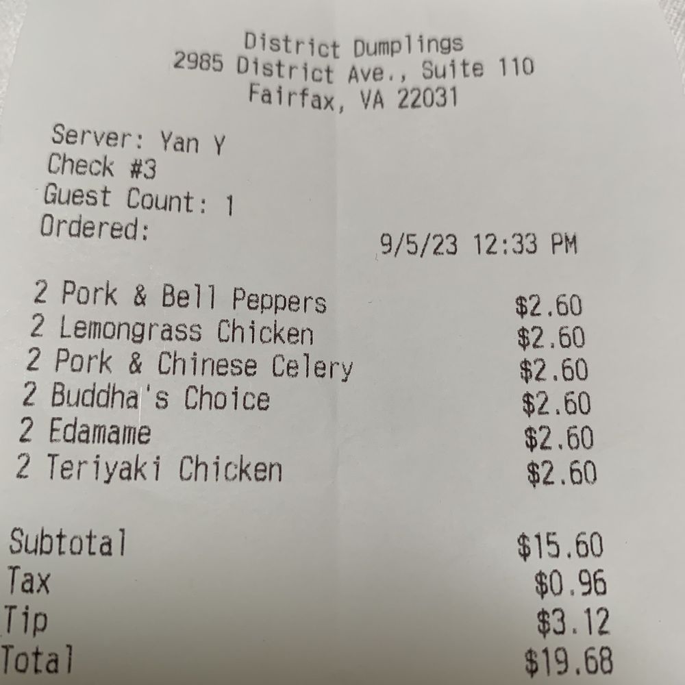 District Dumplings - What I ordered. - Asian Fusion Near Me - Fairfax, Virginia