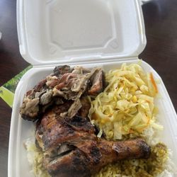 Reggae Island Grill - Jerk chicken, cabbage and rice with curry sauce