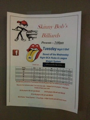 Menu photo 5 Skinny Bob's Billiards Round Rock, TX