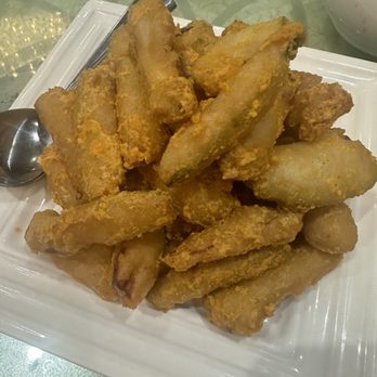 Chefs Wok - Pumpkin Tempura (coated w/salted egg yolk batter) - Dim Sum Near Me - Alameda, California Chefs Wok - Pumpkin Tempura (coated w/salted egg yolk batter) - Dim Sum Near Me - Alameda, California