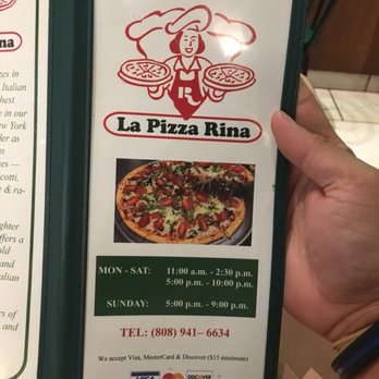La Pizza Rina - Menu as of August 2018 - Italian Near Me - Honolulu, Hawaii