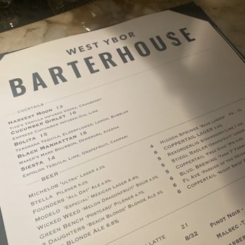 The Barterhouse Ybor - Part of the drink menu with the cucumber gimlet - New American Near Me - Tampa, Florida