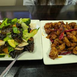 Orange chicken and seasonal veggies Orange chicken and seasonal veggies