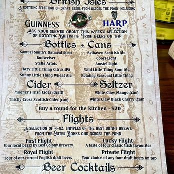 Lost Colony Tavern - Menu (Mar 2024) - Zoom in for details and prices - Pubs Near Me - Manteo, North Carolina