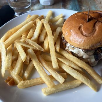 Paper Station Bistro - Hudson Burger with side of fries.  Both were made to perfection. - New American Near Me - Harbor Springs, Michigan