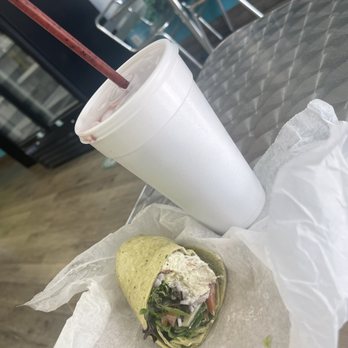 Smoothie Jungle Cafe - Chicken salad wrap + Kiwi Blast - Sandwiches Near Me - Fort Lauderdale, Florida Smoothie Jungle Cafe - Chicken salad wrap + Kiwi Blast - Sandwiches Near Me - Fort Lauderdale, Florida