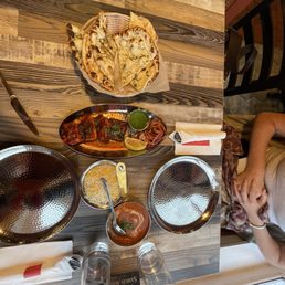 butter chicken, naan, salmon butter chicken, naan, salmon