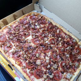 Large sausage bacon and pepperoni. Nice and greasy just how I like it.