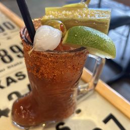 Puss in boot's little boot Bloody Mary.