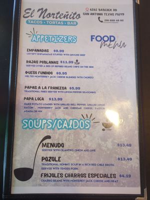 Menu photo 3 El Nortenito San Antonio, TX