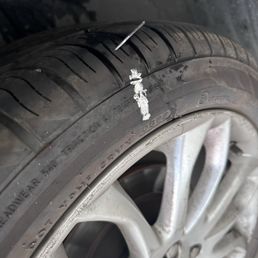 The tire I came in with, and the tire he swapped out for the spare for no charge.