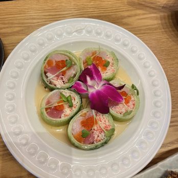 Zuko Sushi Bar - Assorted fish and imitation crab wrapped in cucumber. - Sushi Bars Near Me - San Jose, California Zuko Sushi Bar - Assorted fish and imitation crab wrapped in cucumber. - Sushi Bars Near Me - San Jose, California