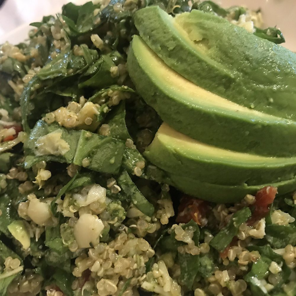 Stonefire Grill - Keen salad with quinoa, chopped spinach, sundried tomatoes, artichoke hearts, avocado, Parmesan cheese, and fresh pesto. - Salad Near Me - Torrance, California Stonefire Grill - Keen salad with quinoa, chopped spinach, sundried tomatoes, artichoke hearts, avocado, Parmesan cheese, and fresh pesto. - Salad Near Me - Torrance, California