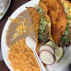 Birria tacos (with rice and beans)