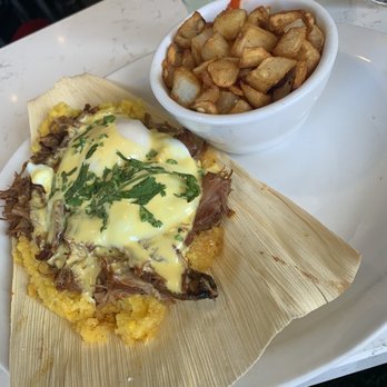 Hash Kitchen - Tamale with sweet corn and green chilipork meat. - Breakfast & Brunch Near Me - Chandler, Arizona Hash Kitchen - Tamale with sweet corn and green chilipork meat. - Breakfast & Brunch Near Me - Chandler, Arizona