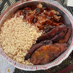 Yeh Mon Jamaican Restaurant - Jerk pork with white rice and plantains