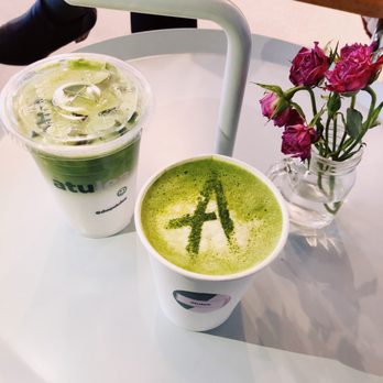 Atulea - Front: Turmeric matcha latte w/ regular milk (no nonfat option) -- $5.75 w/ tax Back: Iced matcha latte - Bubble Tea Near Me - Seattle, Washington Atulea - Front: Turmeric matcha latte w/ regular milk (no nonfat option) -- $5.75 w/ tax Back: Iced matcha latte - Bubble Tea Near Me - Seattle, Washington