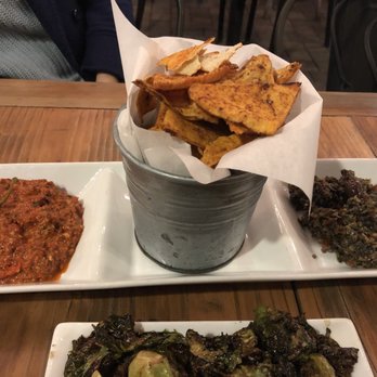 The Stage - Pita chips with muhamara and olive tapenade - Mediterranean Near Me - Burbank, California The Stage - Pita chips with muhamara and olive tapenade - Mediterranean Near Me - Burbank, California