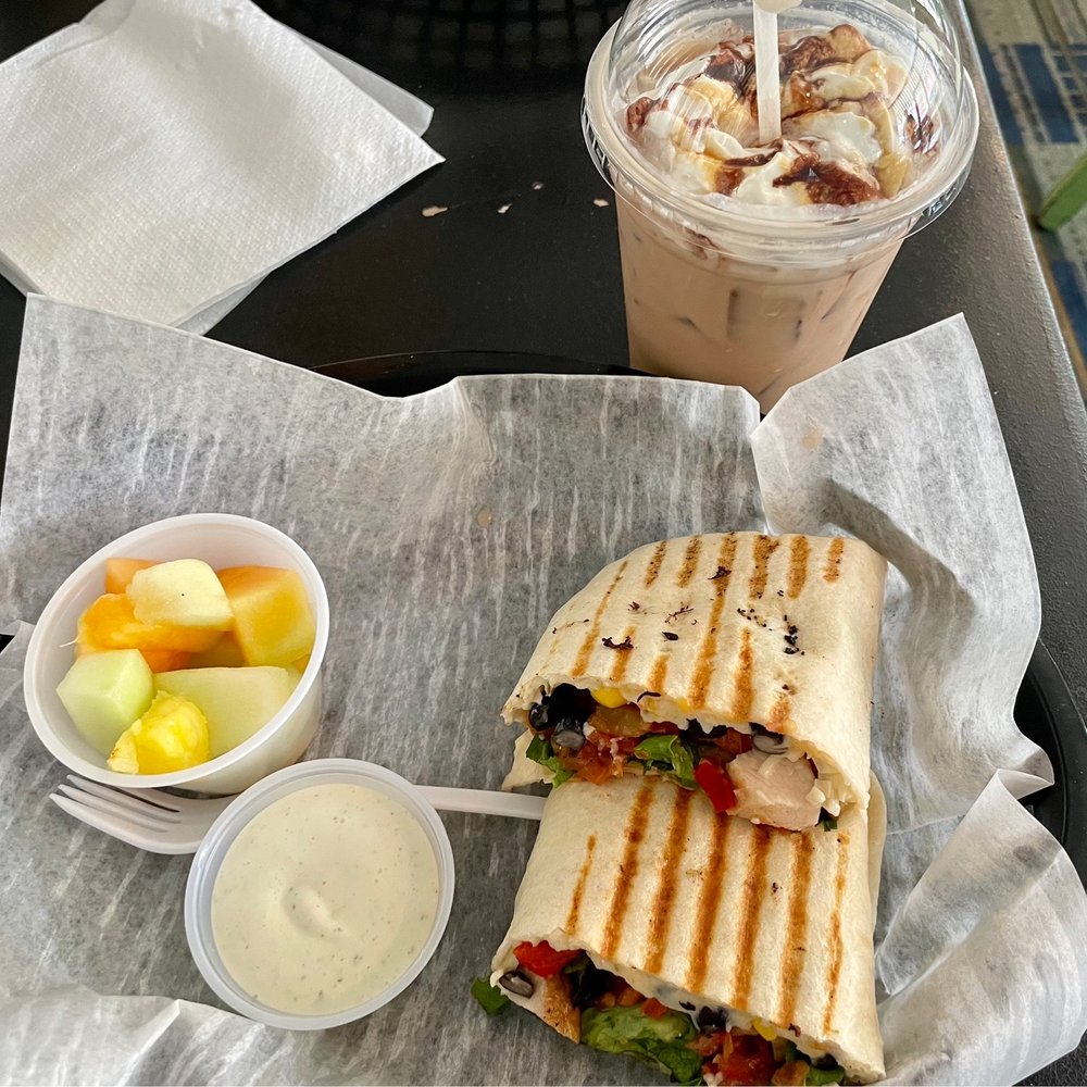 Sante Fe grilled wrap and Milky Way iced coffee!