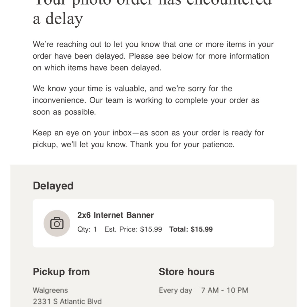 Walgreens - The only update I received: a vague 'delay' email with no new ETA - Drugstores Near Me - Monterey Park, California Walgreens - The only update I received: a vague 'delay' email with no new ETA - Drugstores Near Me - Monterey Park, California