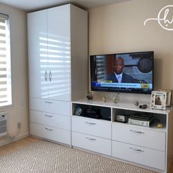 Home Of Kitchens - Custom made Acrylic TV unit.
Arctic white with european Blum hardware and drawers.