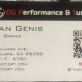 OG Performance and Tuning - Bussiness card - Auto Repair Near Me - Santa Clara, California