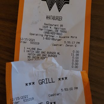 Whataburger - a receipt for a grill - Fast Food Near Me - Harlingen, Texas Whataburger - a receipt for a grill - Fast Food Near Me - Harlingen, Texas