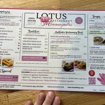 Lotus Restaurant - Menu p.1 - Vietnamese Near Me - Minneapolis, Minnesota