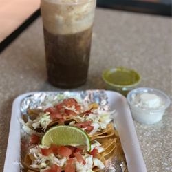 Candela Hotdogs & More - Potato Tacos and Root Beer Float.