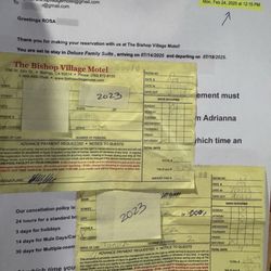 Bishop Village Motel - Receipts of when I booked my reservation and how long we've been going to BVM. Extremely sad it has come to this end.