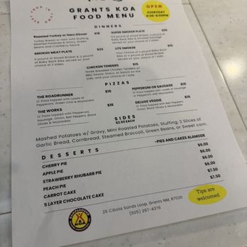Grants/Cibola Sands Koa - The dinner menu - Campgrounds Near Me - Grants, New Mexico Grants/Cibola Sands Koa - The dinner menu - Campgrounds Near Me - Grants, New Mexico