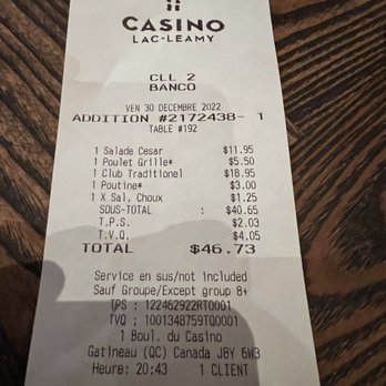 Banco Bistro - a receipt for a casino - American Near Me - Gatineau, Quebec Banco Bistro - a receipt for a casino - American Near Me - Gatineau, Quebec