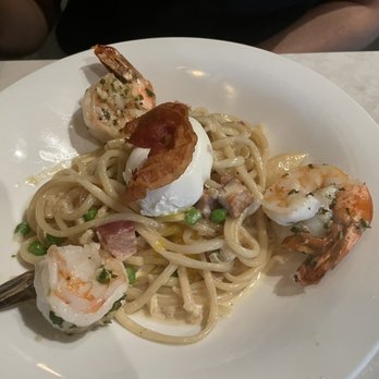 Cielo - Pasta Bucatini Carbonara & Prawns - Italian Near Me - Atascadero, California Cielo - Pasta Bucatini Carbonara & Prawns - Italian Near Me - Atascadero, California