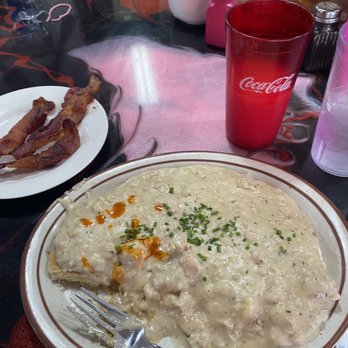 The Pork Belly - 1/2 order of the Busted biscuits. And a side of bacon. - Breakfast & Brunch Near Me - Kuna, Idaho