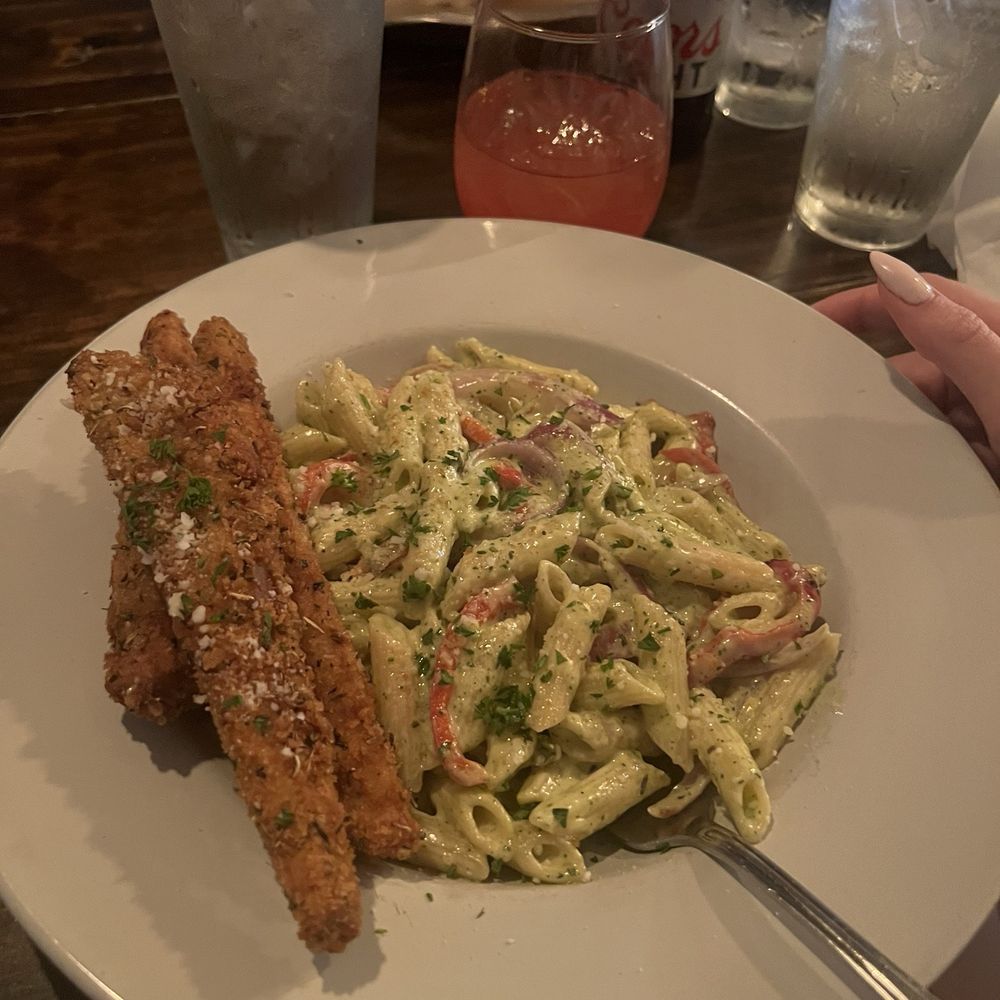 Gerard's 1907 Tavern - basil pesto pasta with eggplant fries - New American Near Me - Bowling Green, Kentucky Gerard's 1907 Tavern - basil pesto pasta with eggplant fries - New American Near Me - Bowling Green, Kentucky